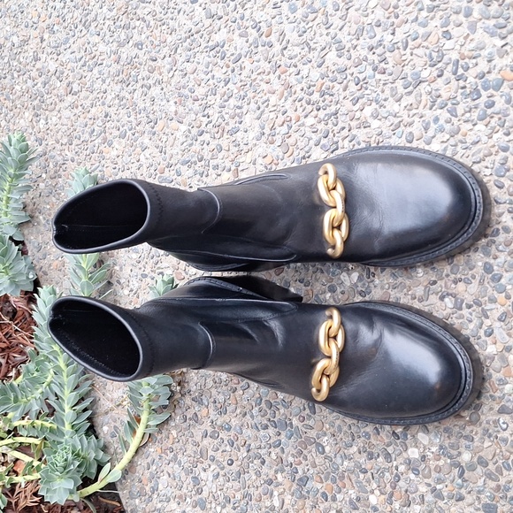Coach Kenna Black leather chain boots size 10 - Picture 5 of 10